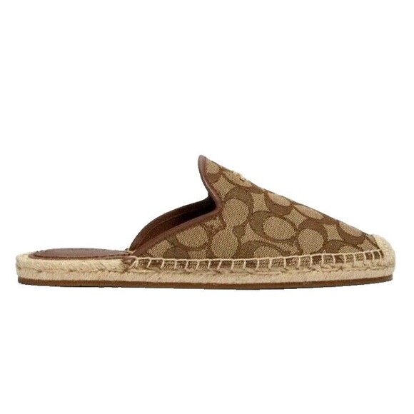 New Coach G4841 Caley Signature Jacquard Espadrille Size 5.5 B Khaki Saddle - Picture 2 of 2